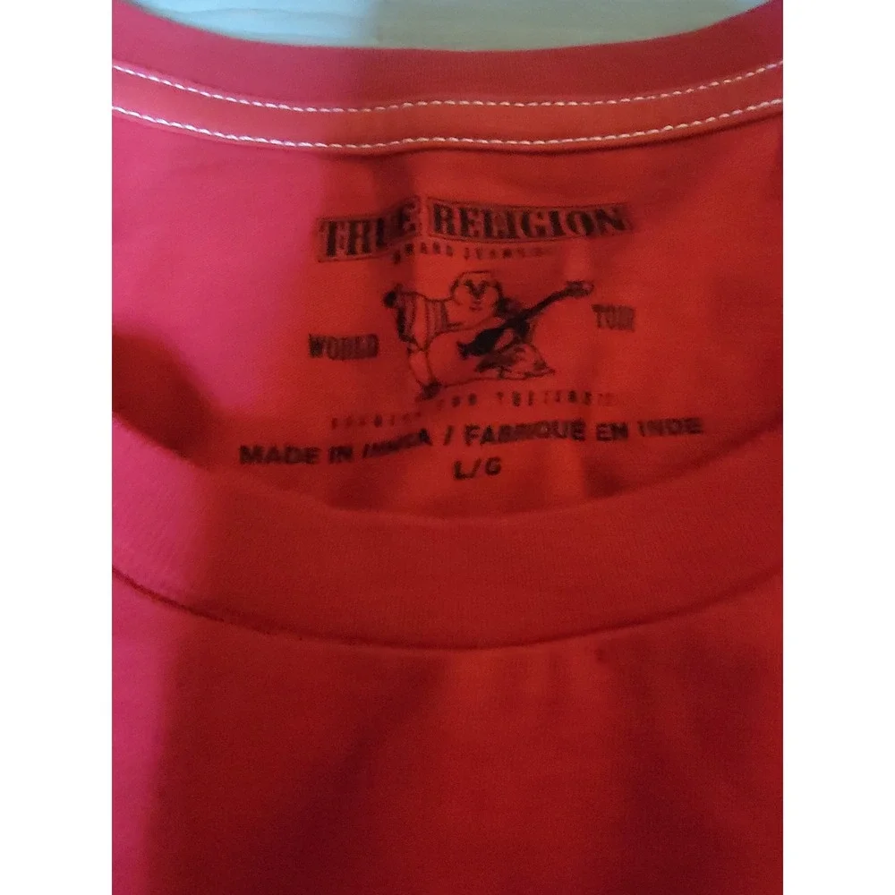♡True Religion Mens Long Sleeve T-Shirt Red White Colorblock Logo Graphic Large